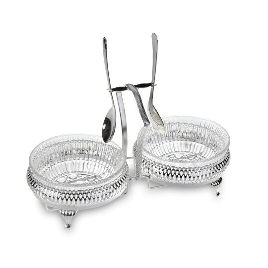 كوين آن طبق تقديم مقبلات دائري مطلي فضة ثنائي (٢ طبق زجاجي+٢ ملعقة) - 0-4333