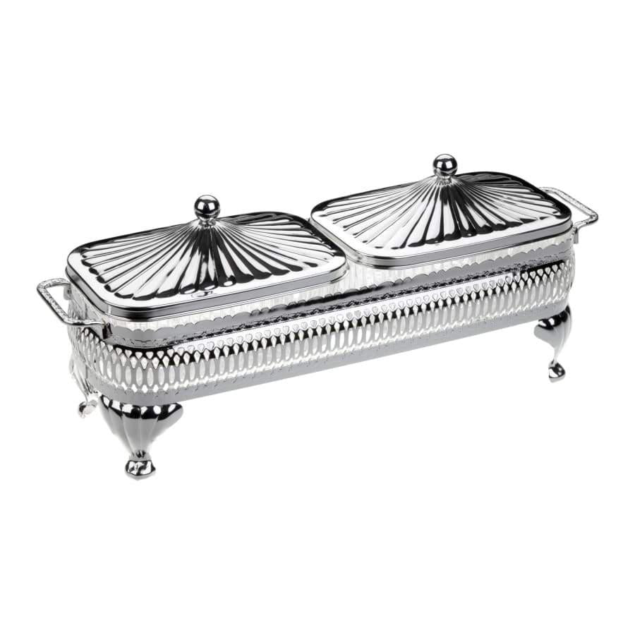 كوين آن طبق تقديم مقبلات مستطيل مطلي فضة مزدوج (٢ غطاء + ٢ طبق زجاجي) -4921-0 Queen Anne Queen Anne