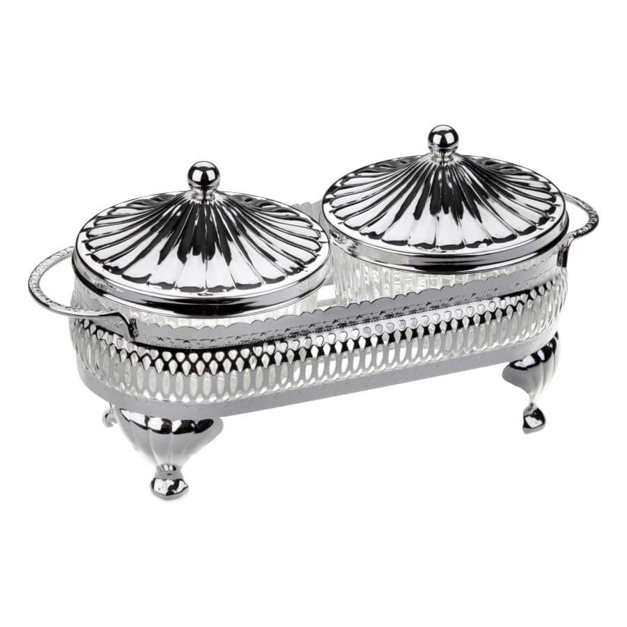 كوين آن طبق تقديم مقبلات بيضاوي مطلي فضة مزدوج (٢ غطاء + ٢ طبق زجاجي) -4922-0 Queen Anne Queen Anne
