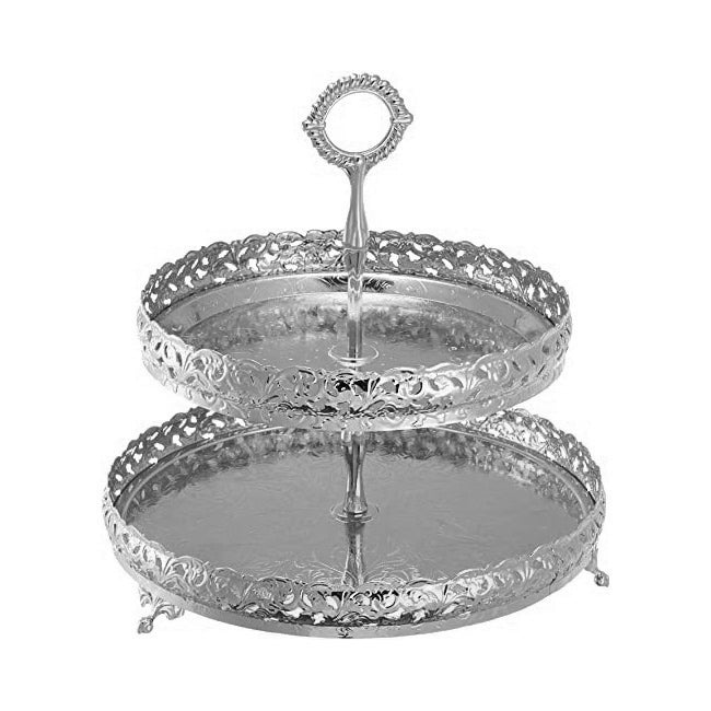 كوين آن طبق تقديم كيك مطلي فضة ثنائي (٢٣ سم + ٢٨ سم) بأيد - 0-5792-7