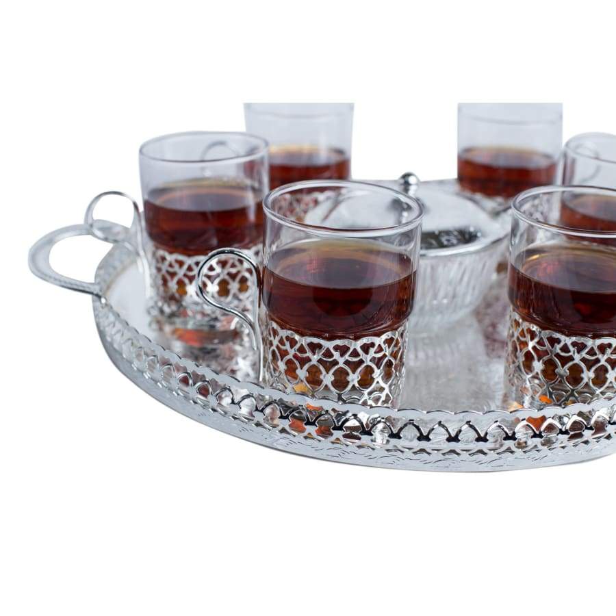 كوين آن طقم شاي مطلي فضة ٩ قطع (٦ كوب شاي بيد (تصميم انتيك) + صينية + سكرية بغطاء + ملعقة) - 0-6400-A Queen Anne Queen Anne