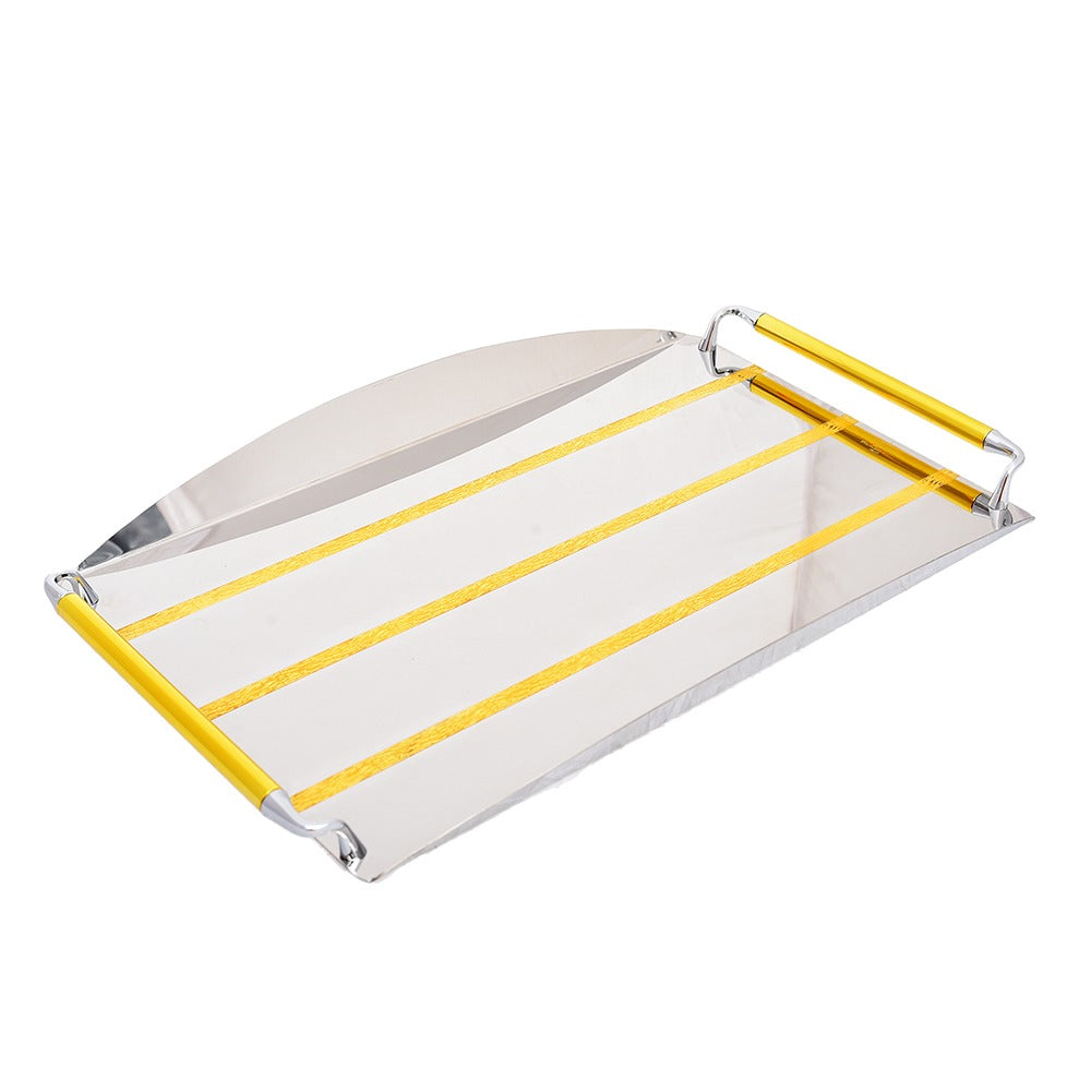 صينية استانلس ستيل (50 * 35 سم) شكل مستطيل فضي و ذهبي - 2233-G-B