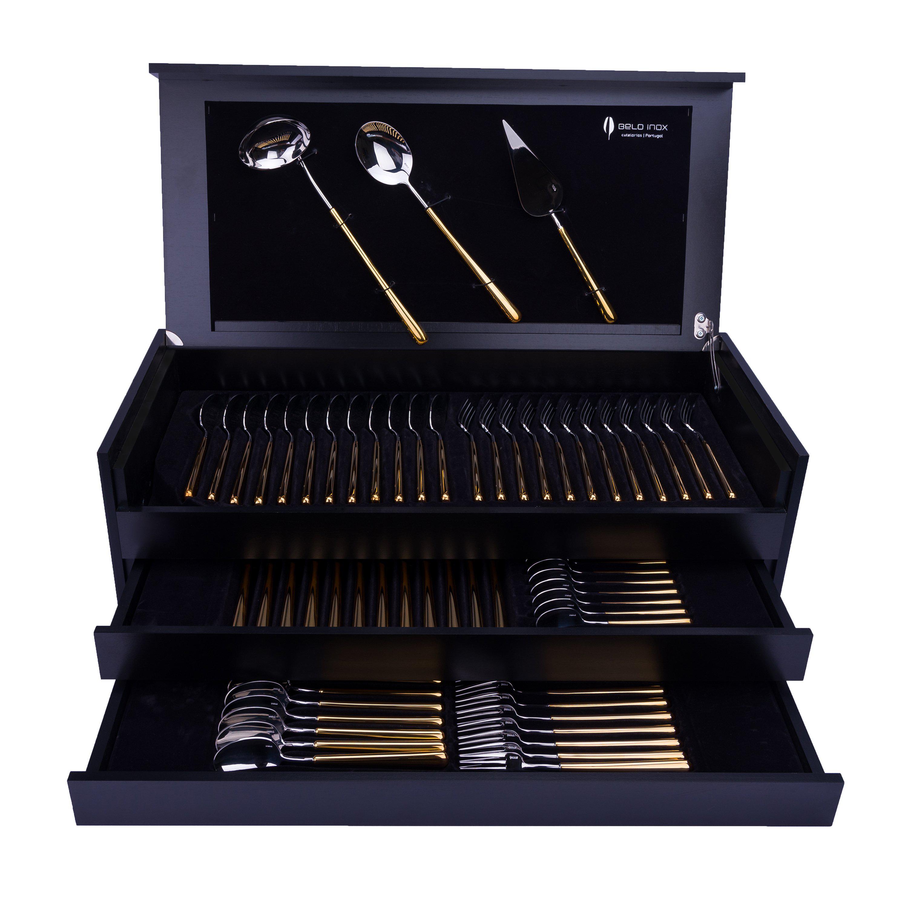 بليو أونكس طقم شوك وملاعق 75 قطعة استانلس استيل 18/10 فضي وذهبي - 5604413067916