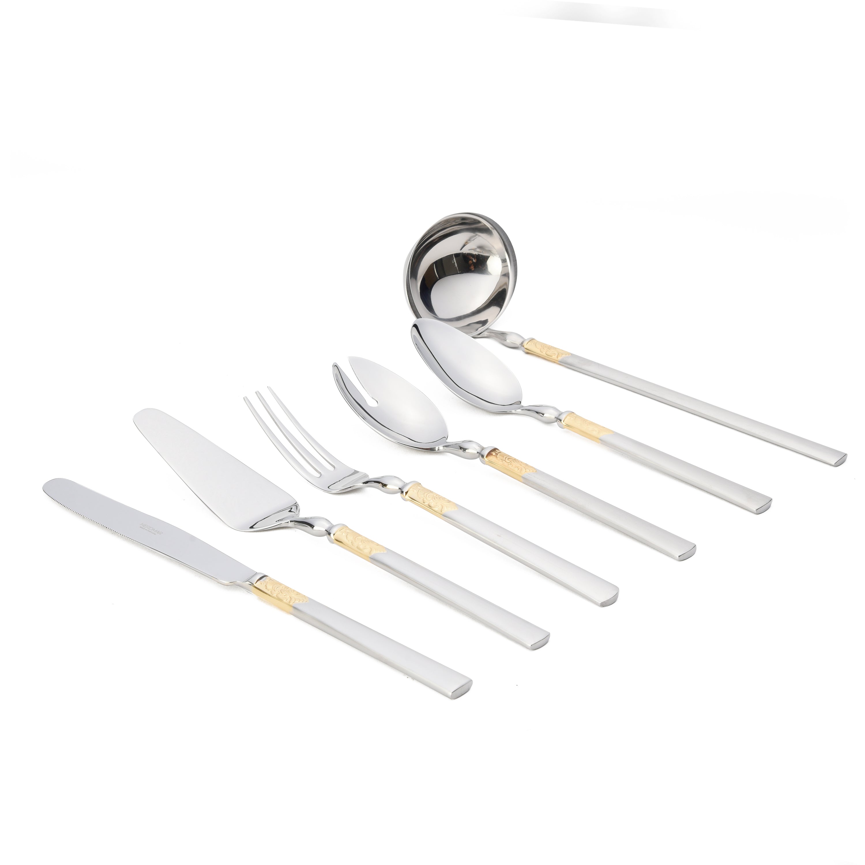 هيردمار طقم توزيع 6 قطع استانلس ستيل فضي و ذهبي ماط - 44781897