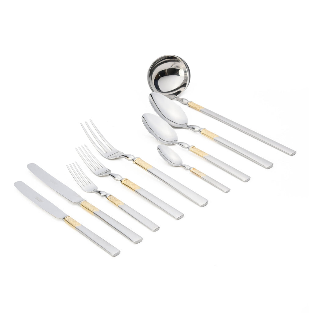 هيردمار طقم شوك ومعالق 75 قطعة استانلس ستيل 18/10 ذهبي و فضي ماط  - 44906047