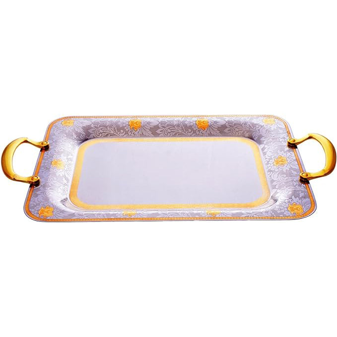 طقم صواني شكل مستطيل استانلس ستيل 3 قطعة فضي وذهبي - 6050-G-3S