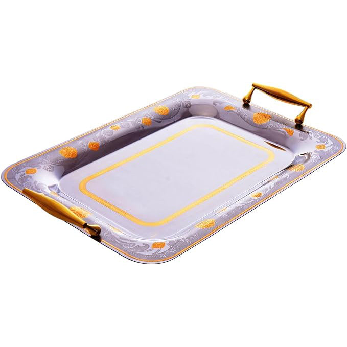 طقم صواني شكل مستطيل استانلس ستيل 3 قطعة فضي وذهبي - 2050-G-3S