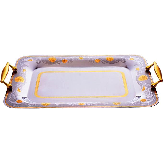 طقم صواني شكل مستطيل استانلس ستيل 3 قطعة فضي وذهبي - 2050-G-3S