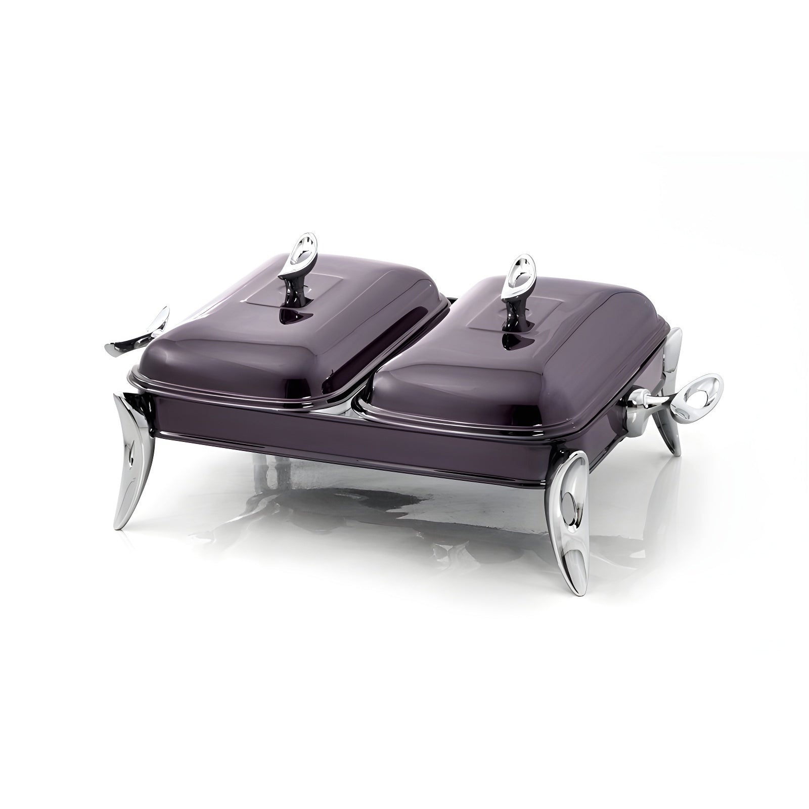 رويال ألفريدو طبق تقديم مستطيل مقسم دبل (2 غطاء + 2 طاجن زجاجي)  ستناليس ستيل فضى * فامية - 914BL