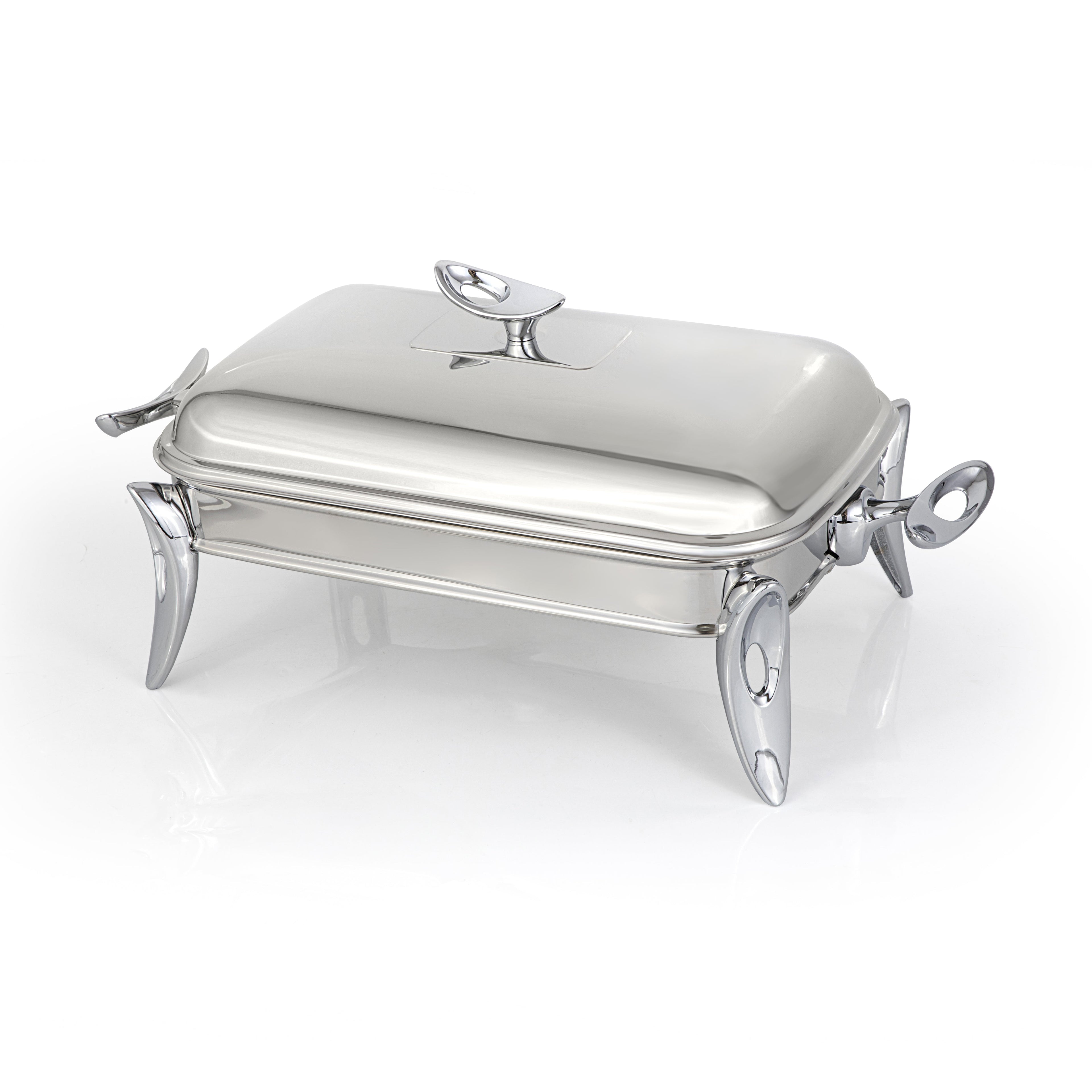 رويال ألفريدو طبق تقديم مستطيل وسط (غطاء + طاجن زجاجي)  ستناليس ستيل فضى - 912S