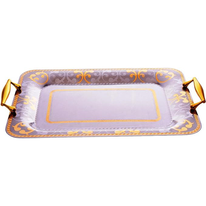 طقم صواني شكل مستطيل استانلس ستيل 3 قطعة فضي وذهبي- 6086-G-3S