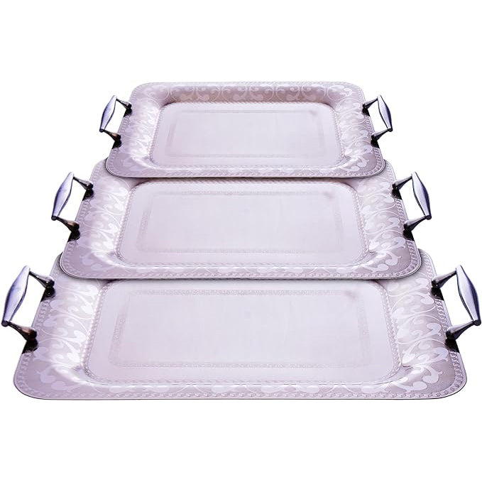 طقم صواني شكل مستطيل استانلس ستيل 3 قطعة فضي - 6086-S-3S