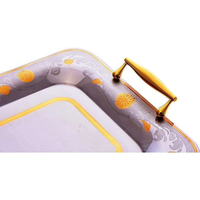 طقم صواني شكل مستطيل استانلس ستيل 3 قطعة فضي وذهبي - 2050-G-3S