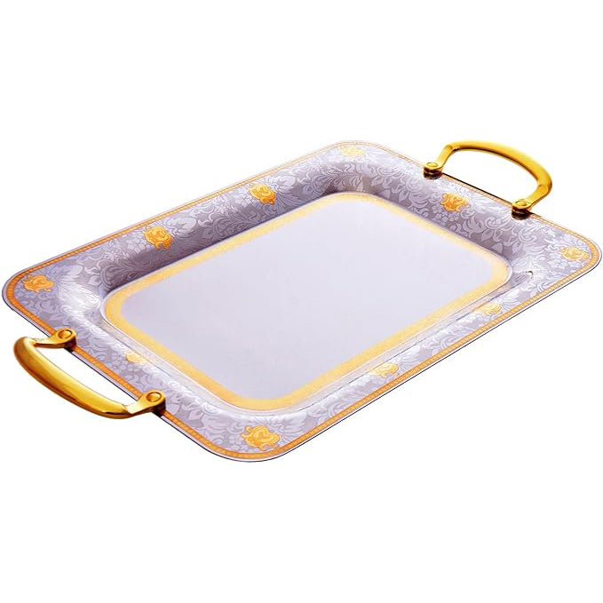 طقم صواني شكل مستطيل استانلس ستيل 3 قطعة فضي وذهبي - 6050-G-3S