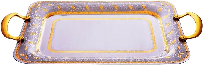 طقم صواني شكل مستطيل استانلس ستيل 3 قطعة فضي وذهبي - 6010-G-3S