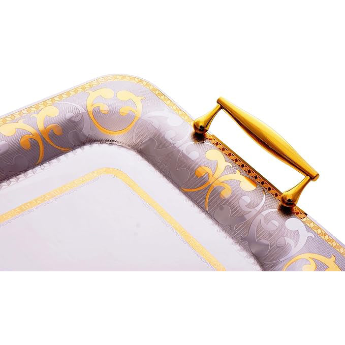 طقم صواني شكل مستطيل استانلس ستيل 3 قطعة فضي وذهبي- 6086-G-3S