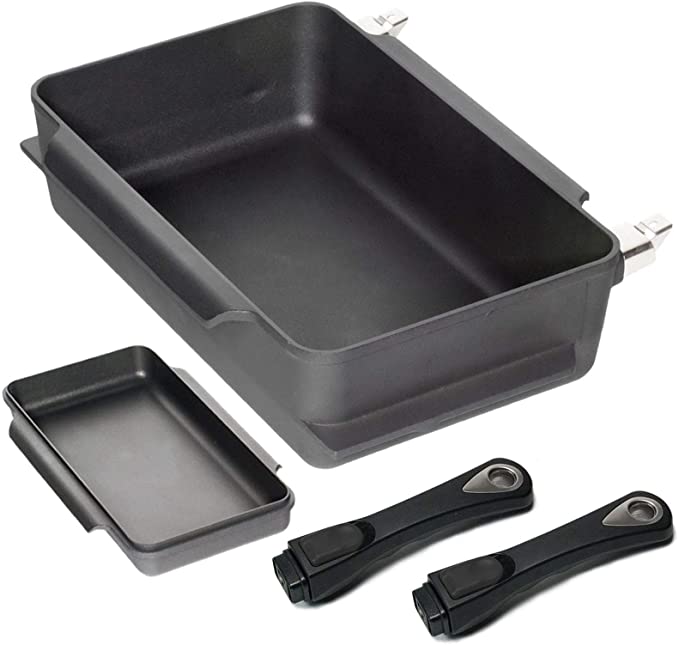 أيه-أم-تى طاجن مستطيل بيدين تركيب كاست ألومنيوم (٣٨ * ٢٤ سم) أسود - 93824 AMT AMT