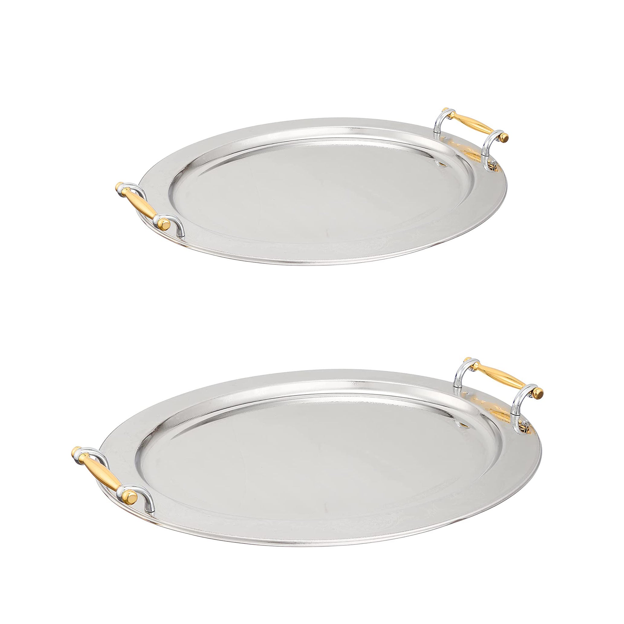 طقم صواني شكل بيضاوي استانلس ستيل 2 قطعة فضي - 8011S