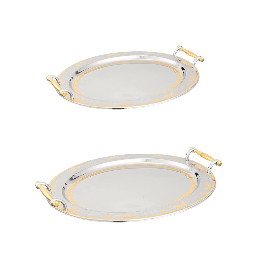 طقم صواني شكل بيضاوي استانلس ستيل 2 قطعة فضي وذهبي - 8011G