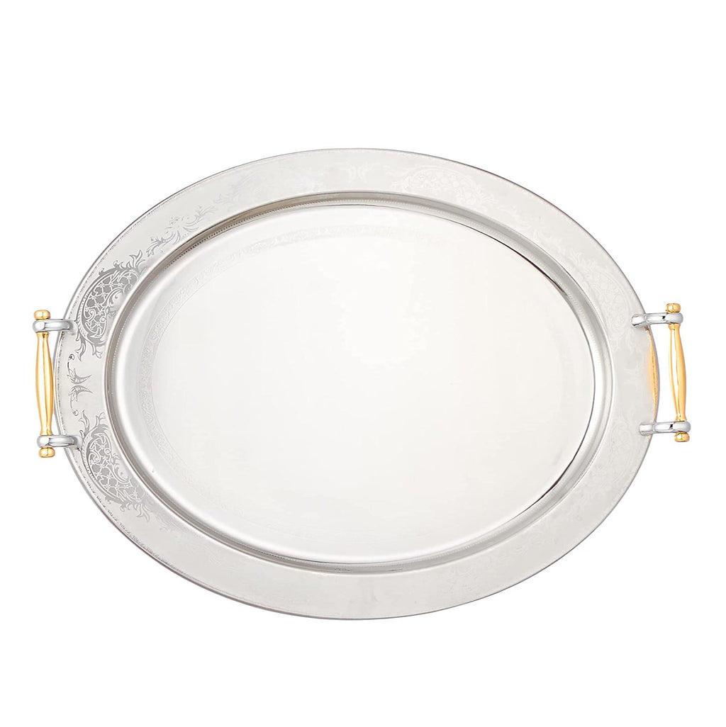 طقم صواني شكل بيضاوي استانلس ستيل 2 قطعة فضي - 8011S