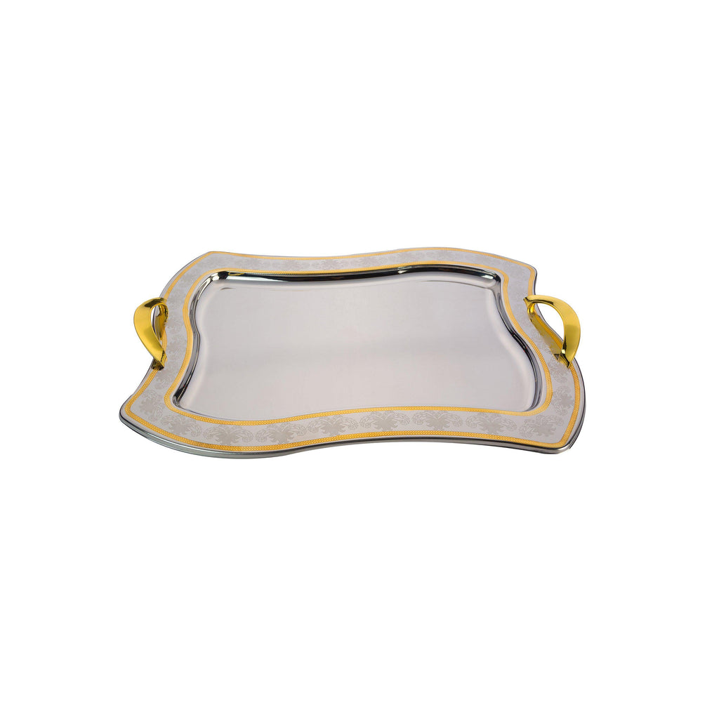 طقم صواني شكل مستطيل استانلس ستيل 3 قطعة فضي وذهبي - 2040G