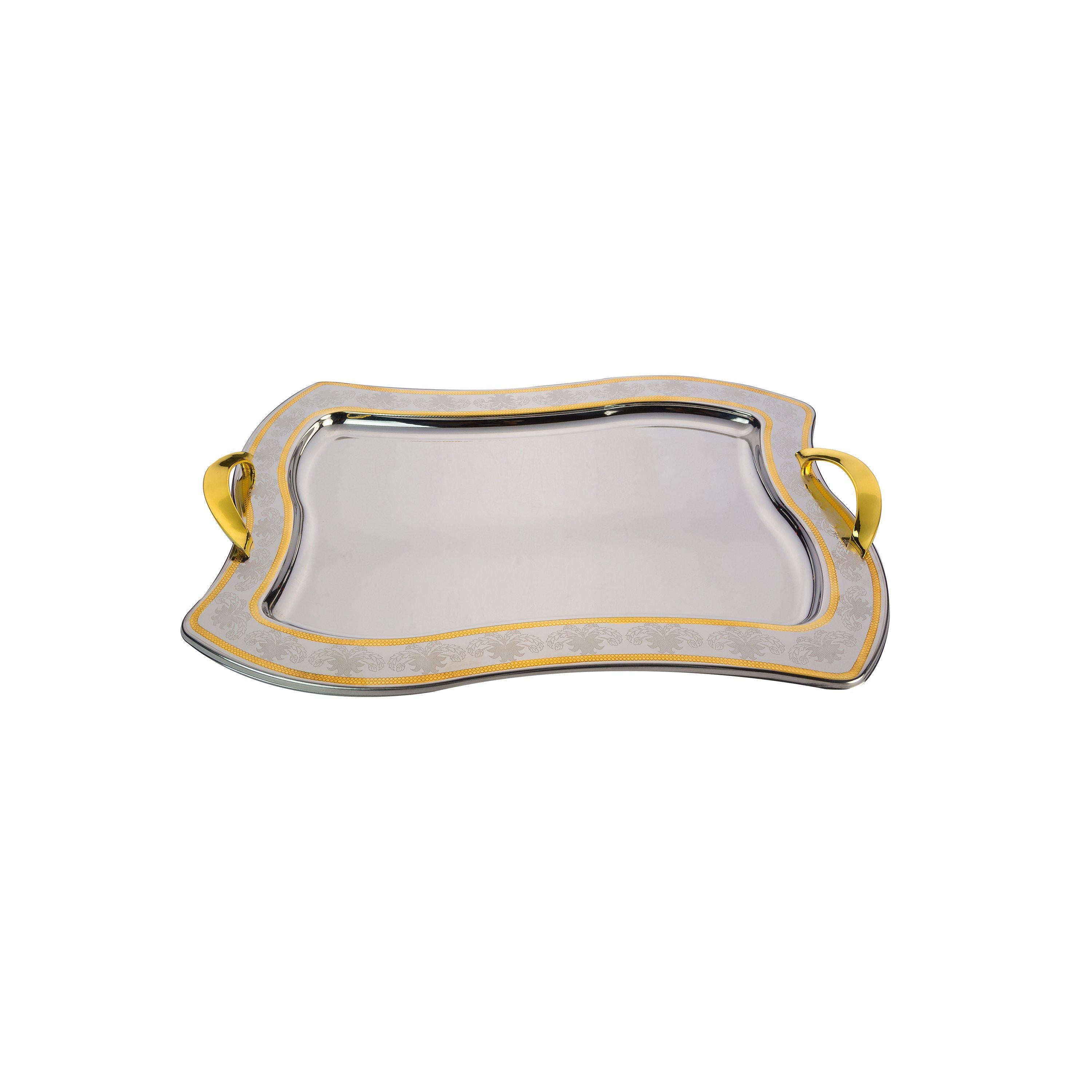 طقم صواني شكل مستطيل استانلس ستيل 3 قطعة فضي وذهبي - 2040G