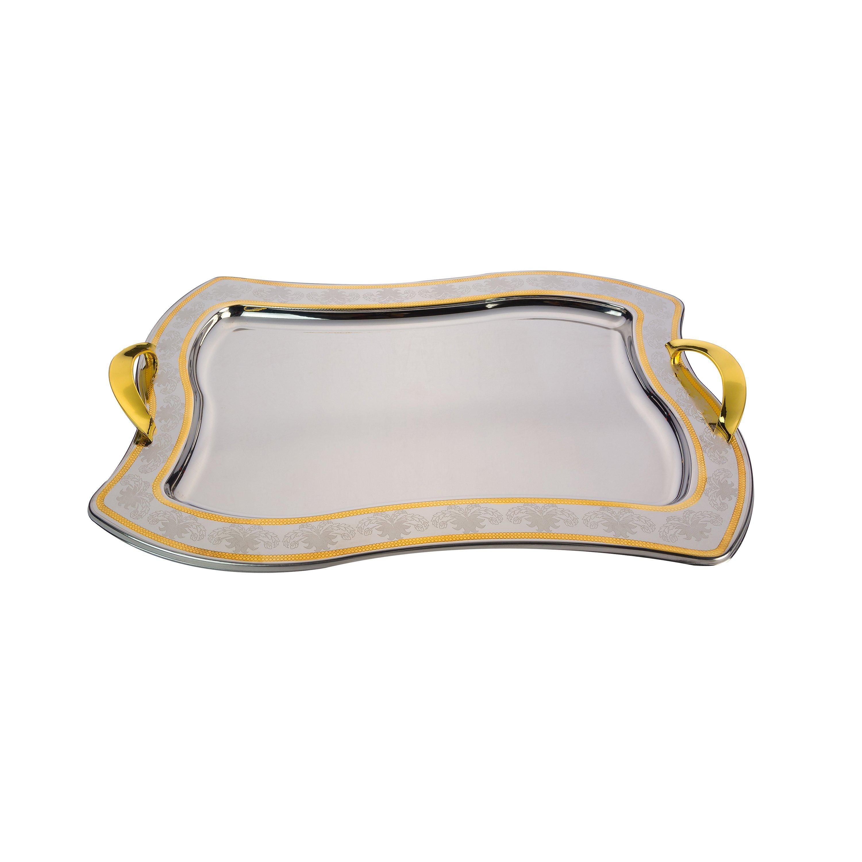 طقم صواني شكل مستطيل استانلس ستيل 3 قطعة فضي وذهبي - 2040G