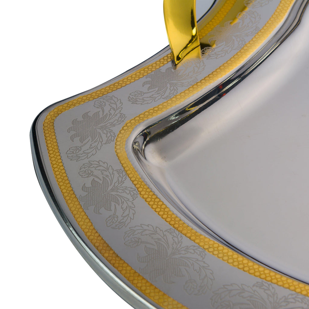 صينية استانلس ستيل شكل مستطيل (٤٠ * ٢٩ سم) فضي وذهبي - G-S-2040