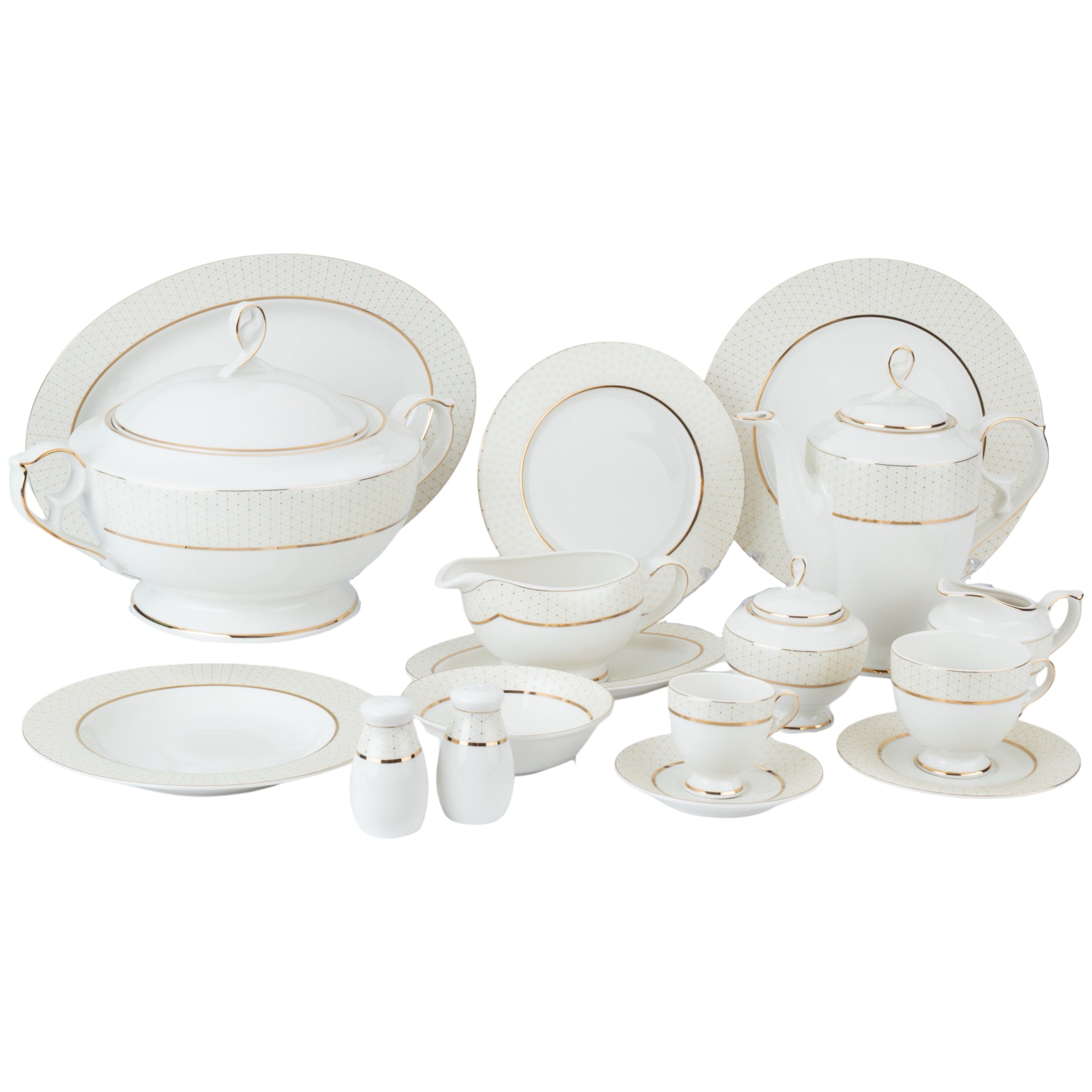 ‎رويال ألفريدو طقم سفرة بورسلين 63 قطعة ابيض وذهبي- MO-006/63