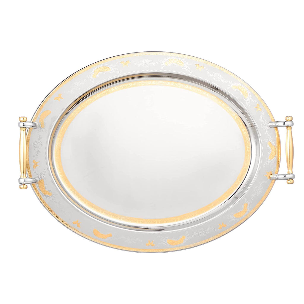 طقم صواني شكل بيضاوي استانلس ستيل 2 قطعة فضي وذهبي - 8011G