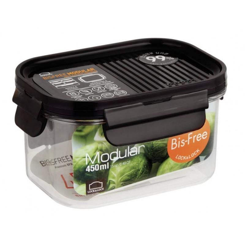 لوك اند لوك علبة بلاستيك مستطيلة ٤٥٠ مل أسود - LBF402 Lock & Lock Lock & Lock