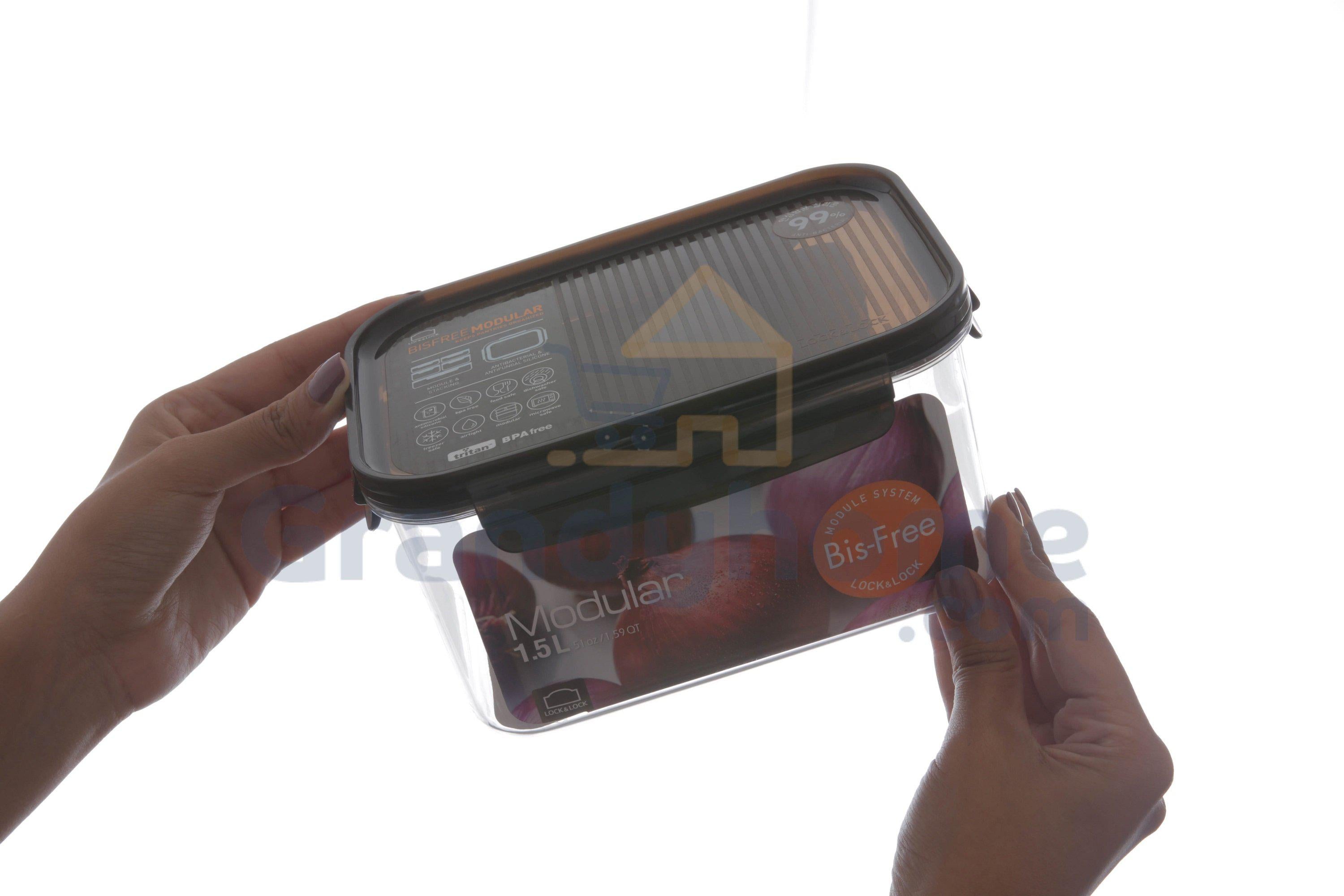 لوك اند لوك علبة بلاستيك مستطيلة ١٫٥ لتر أسود - LBF405