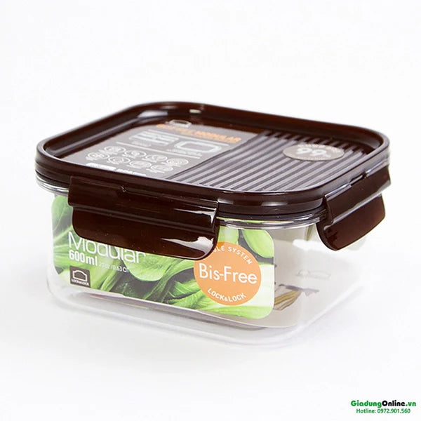 لوك اند لوك علبة بلاستيك مربعة (٦٠٠ مل) بني غامق - LBF451