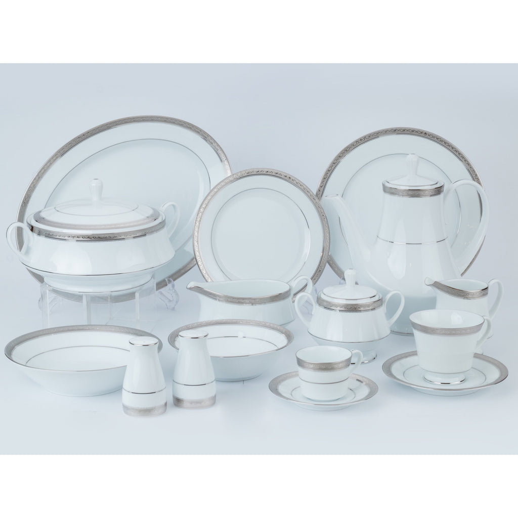 نوريتاكي طقم سفرة بورسلين 112 قطعة ابيض وفضي - 4277E