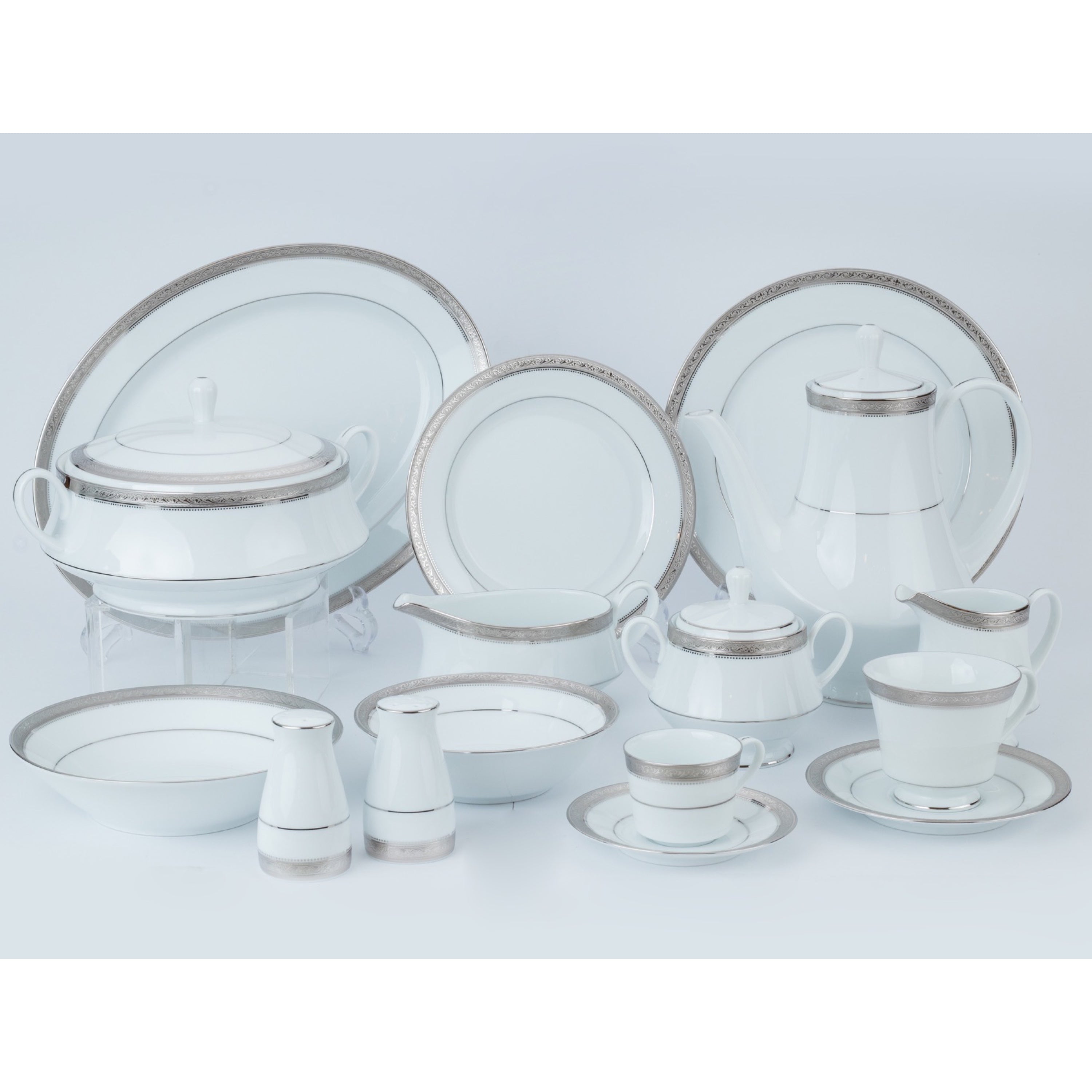 نوريتاكي طقم سفرة بورسلين 112 قطعة ابيض وفضي - 4277E