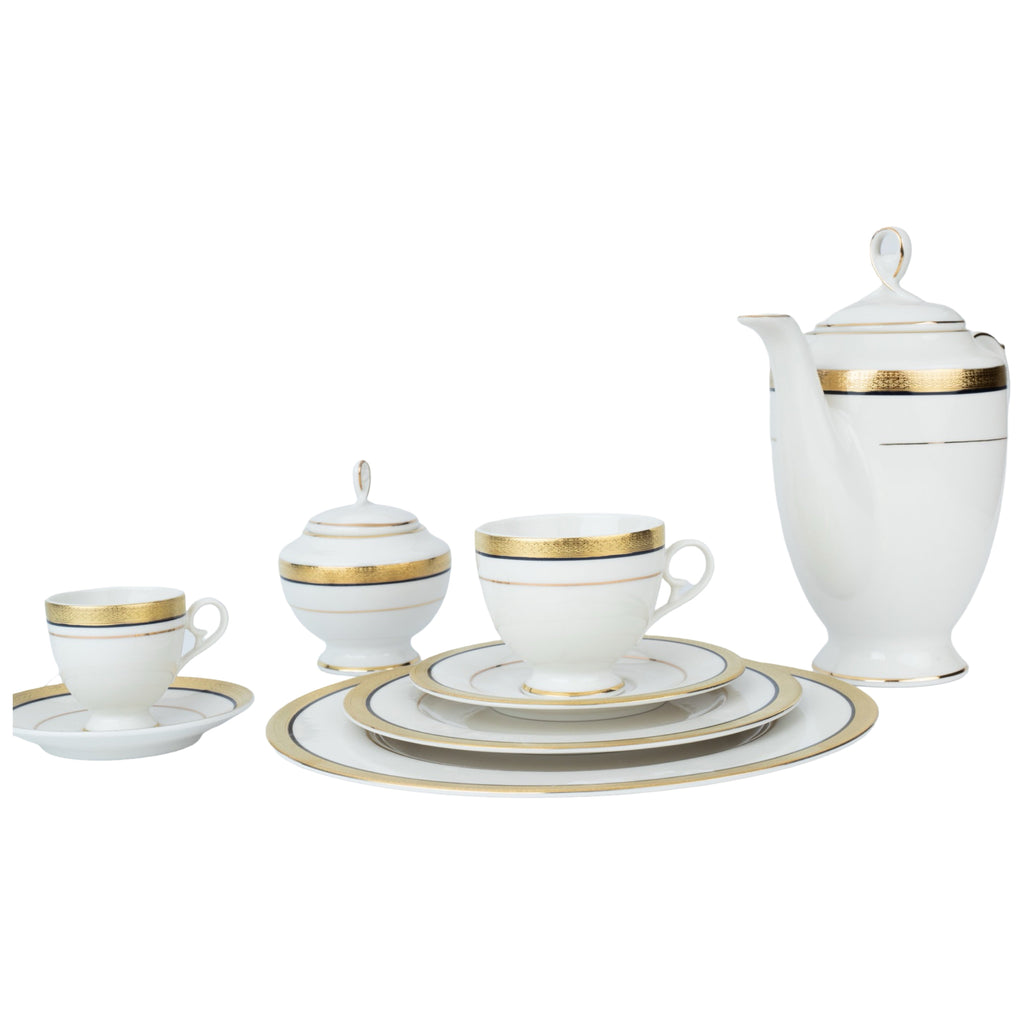 ‎رويال ألفريدو طقم سفرة بورسلين 112 قطعة ابيض وذهبي - MO-005