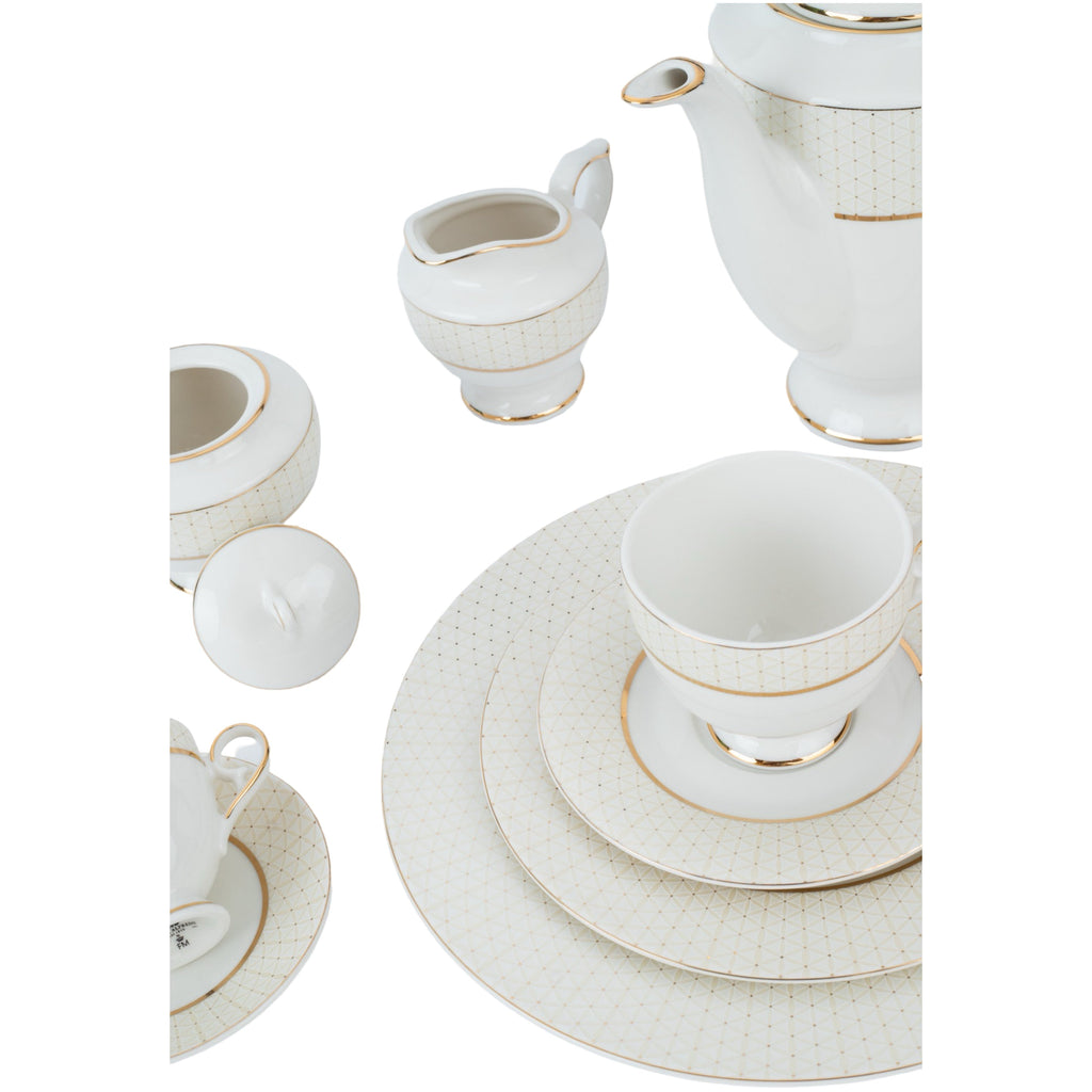 ‎رويال ألفريدو طقم سفرة بورسلين 63 قطعة ابيض وذهبي- MO-006/63