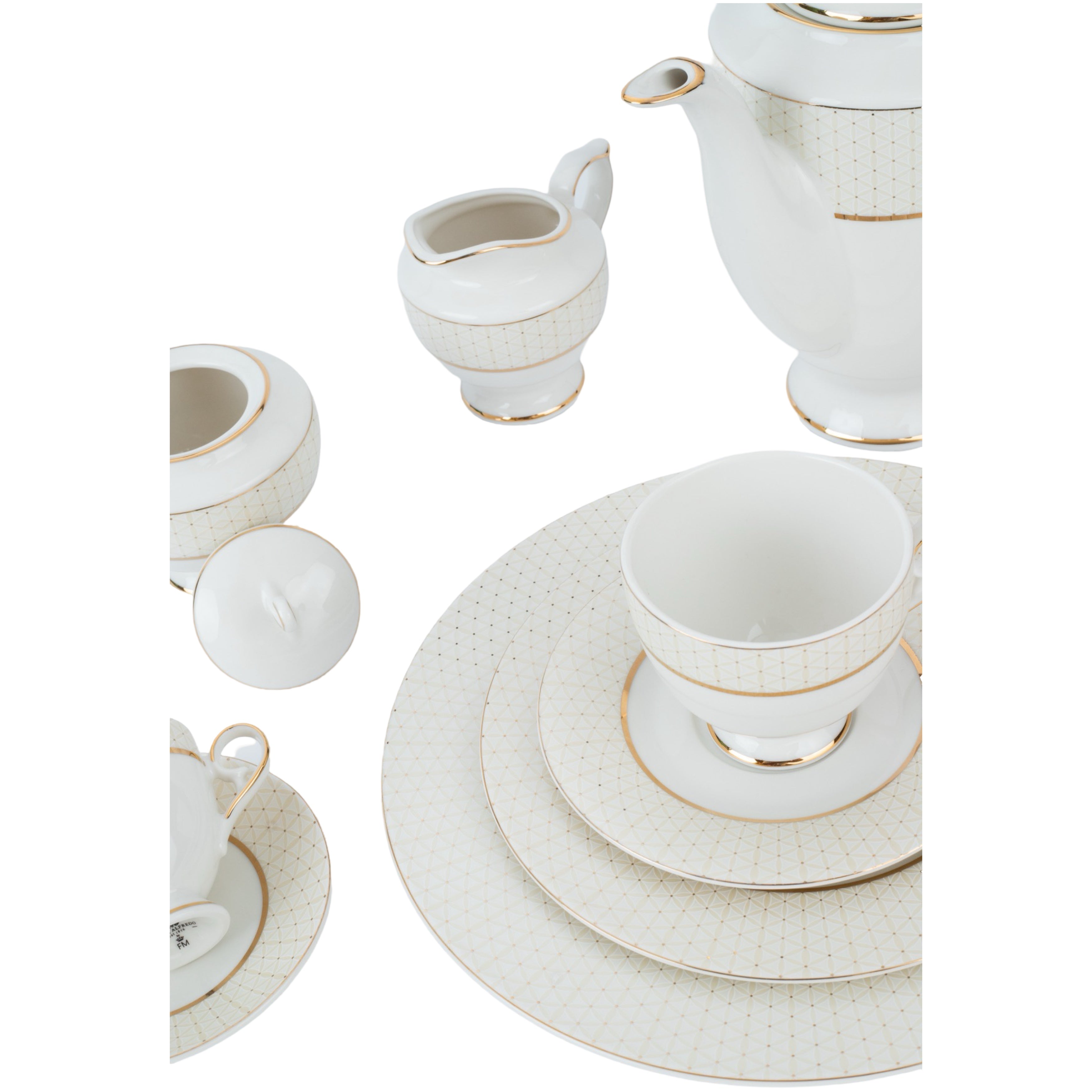 ‎رويال ألفريدو طقم سفرة بورسلين 63 قطعة ابيض وذهبي- MO-006/63