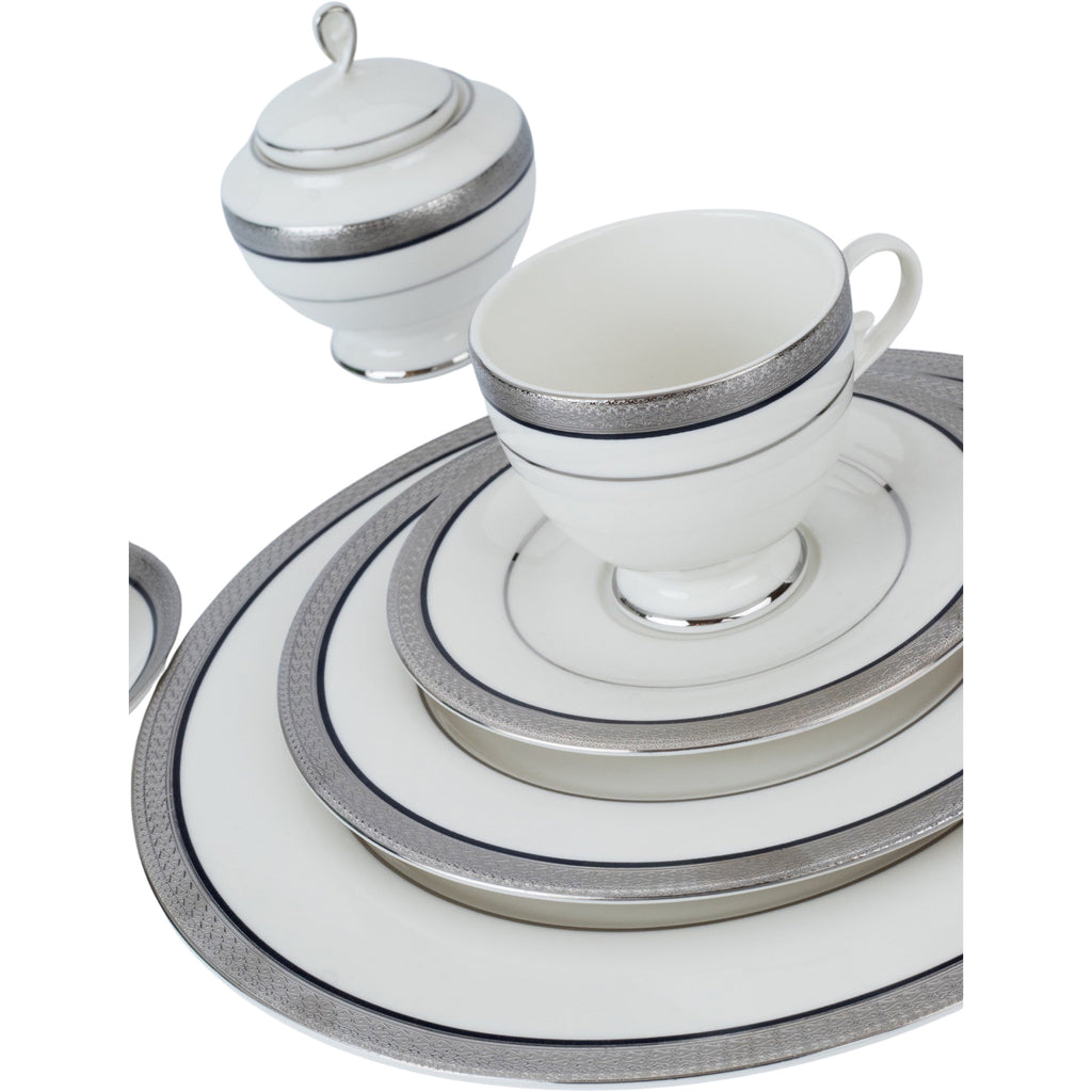 ‎رويال ألفريدو طقم سفرة بورسلين 112 قطعة أوف وايت وفضى-MO-005P