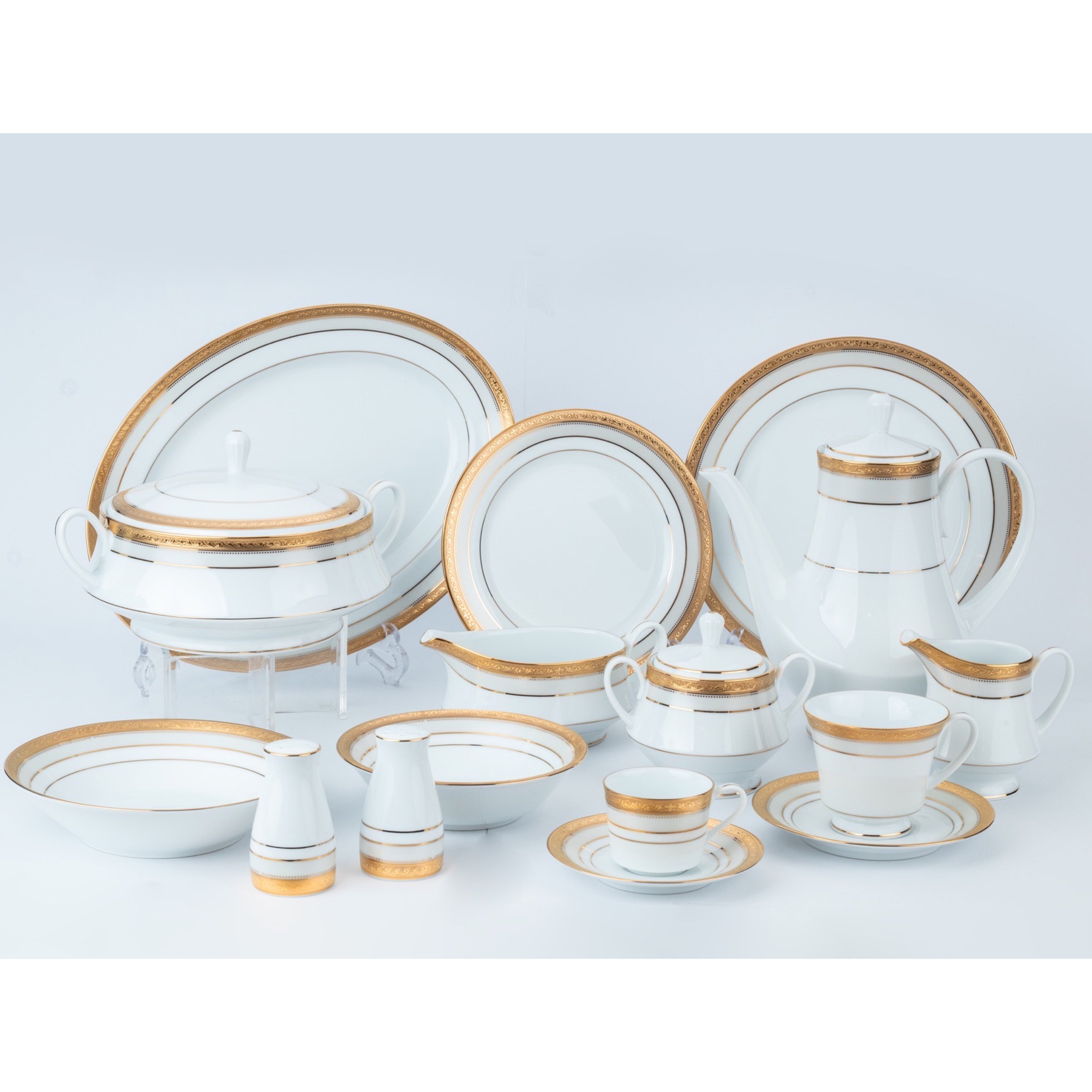 نوريتاكي طقم سفرة بورسلين 112 قطعة ابيض وذهبي - 4276E