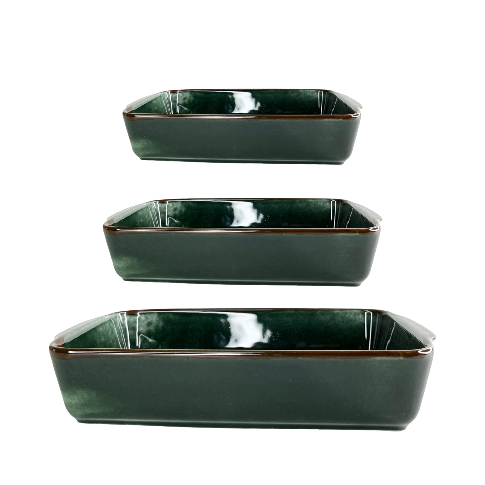 رويال ألفريدو طقم طاجن بورسلين 3 قطع مستطيل زيتى غامق- RE-DARK OILY