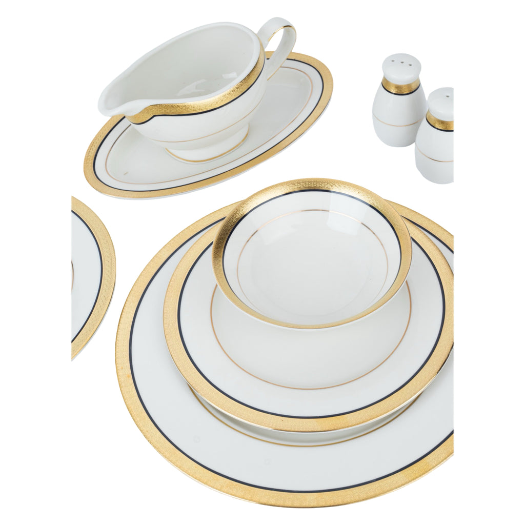 ‎رويال ألفريدو طقم سفرة بورسلين 112 قطعة ابيض وذهبي - MO-005