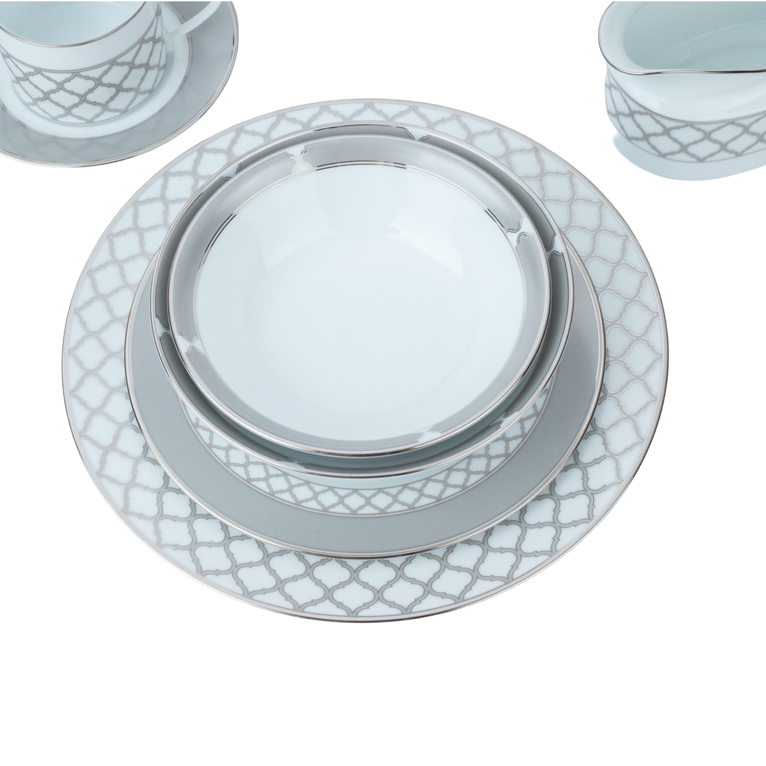 نوريتاكي طقم سفرة بورسلين 112 قطعة ابيض وفضي - 1717E