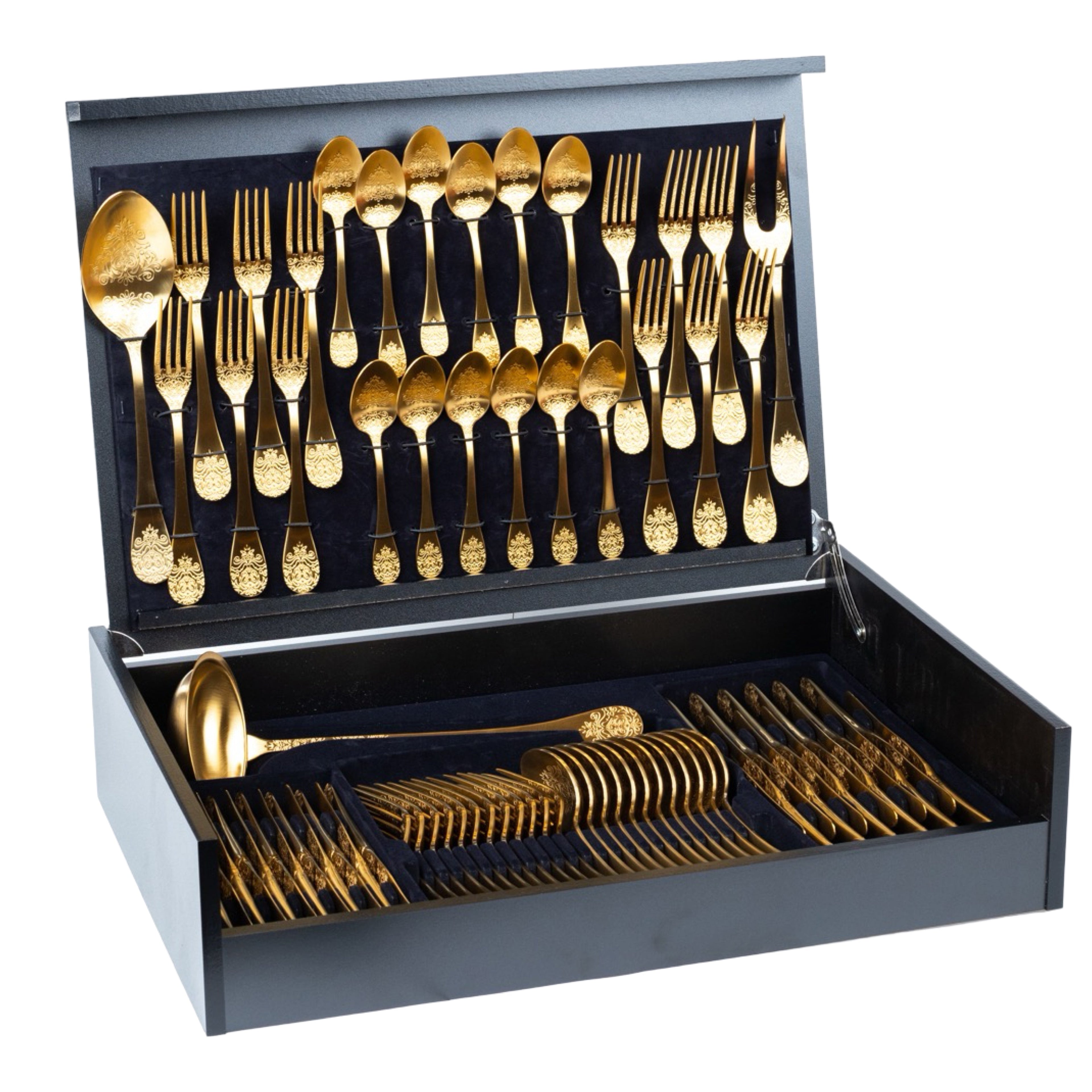 رويال ألفريدو طقم شوك ومعالق 75 قطعة استانلس ستيل 18/10 ذهبي ماط - 853457