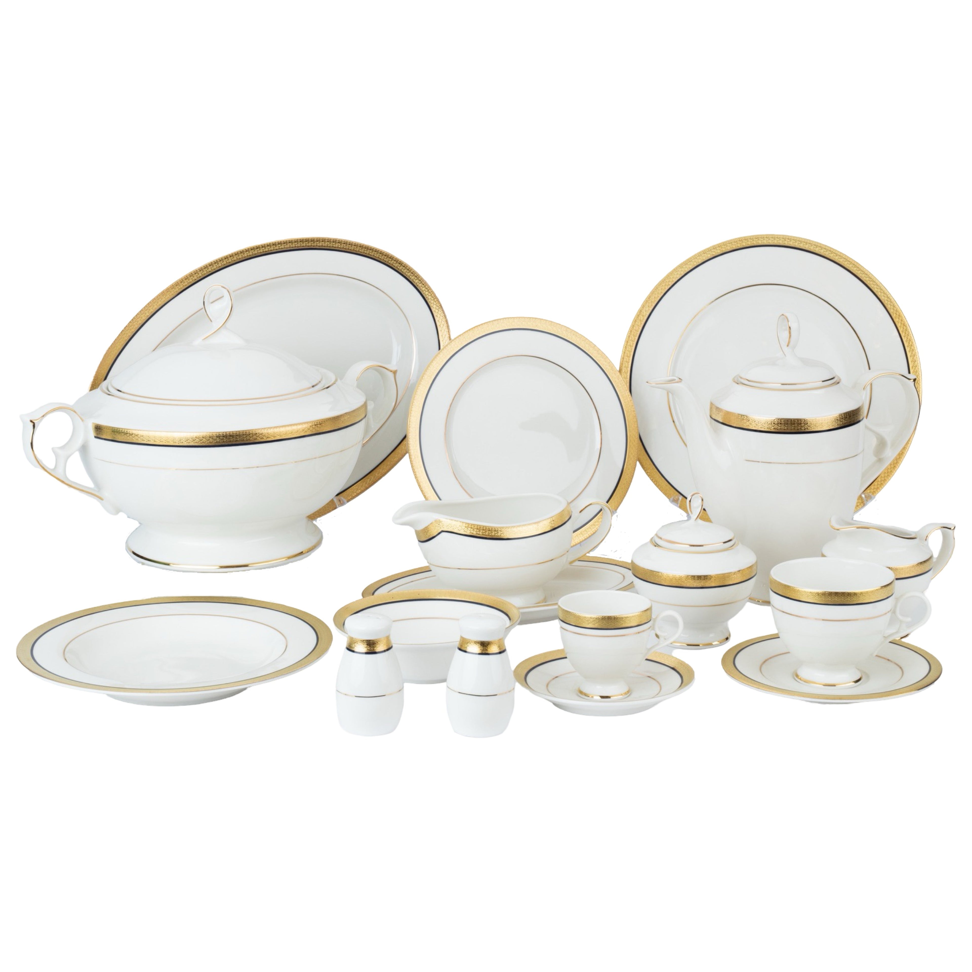 ‎رويال ألفريدو طقم سفرة بورسلين 112 قطعة ابيض وذهبي - MO-005