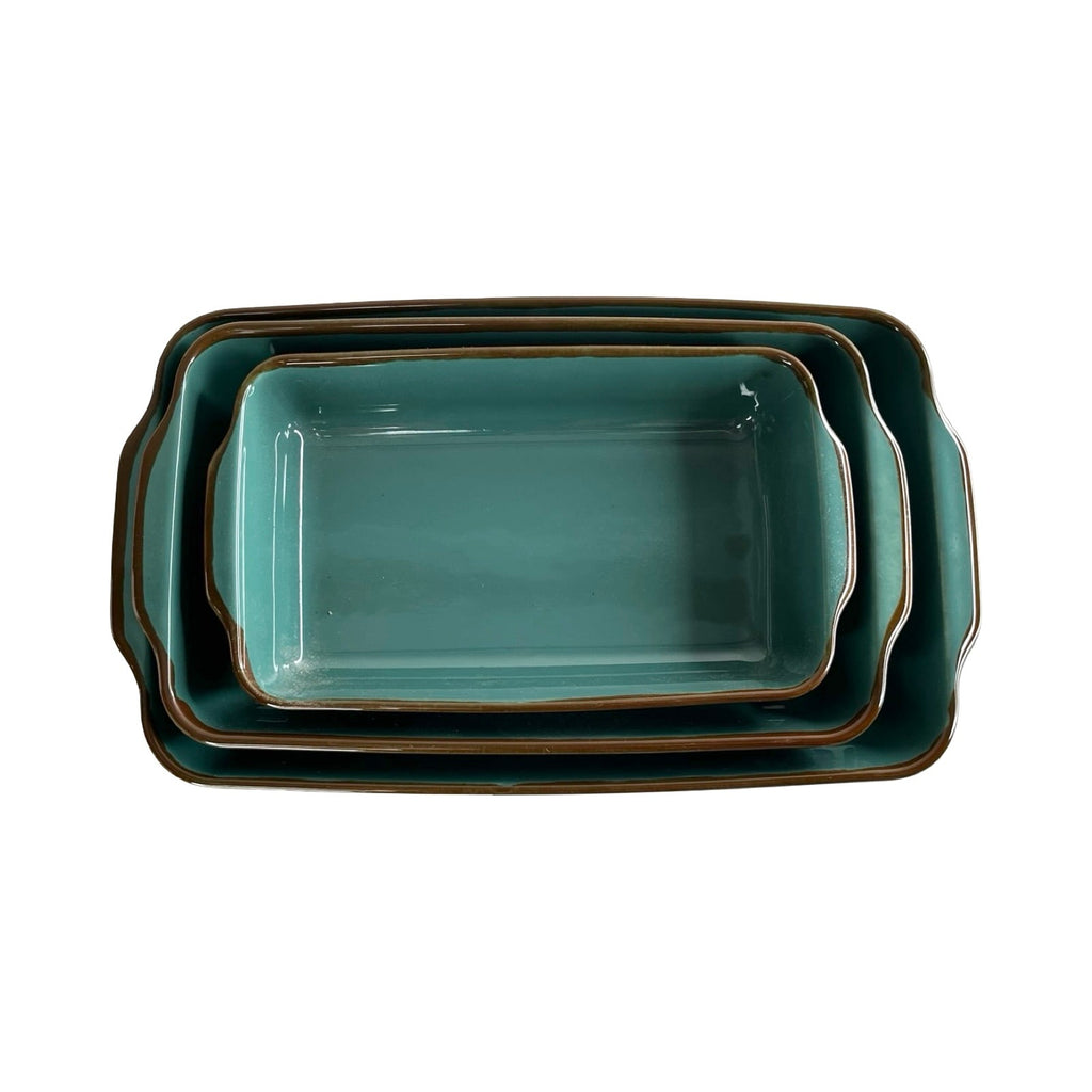 رويال ألفريدو طقم طاجن بورسلين 3 قطع مستطيل تركواز  - RE-JADE