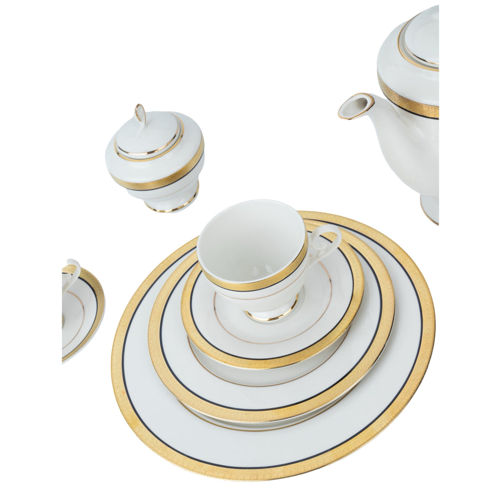 ‎رويال ألفريدو طقم سفرة بورسلين 112 قطعة ابيض وذهبي - MO-005