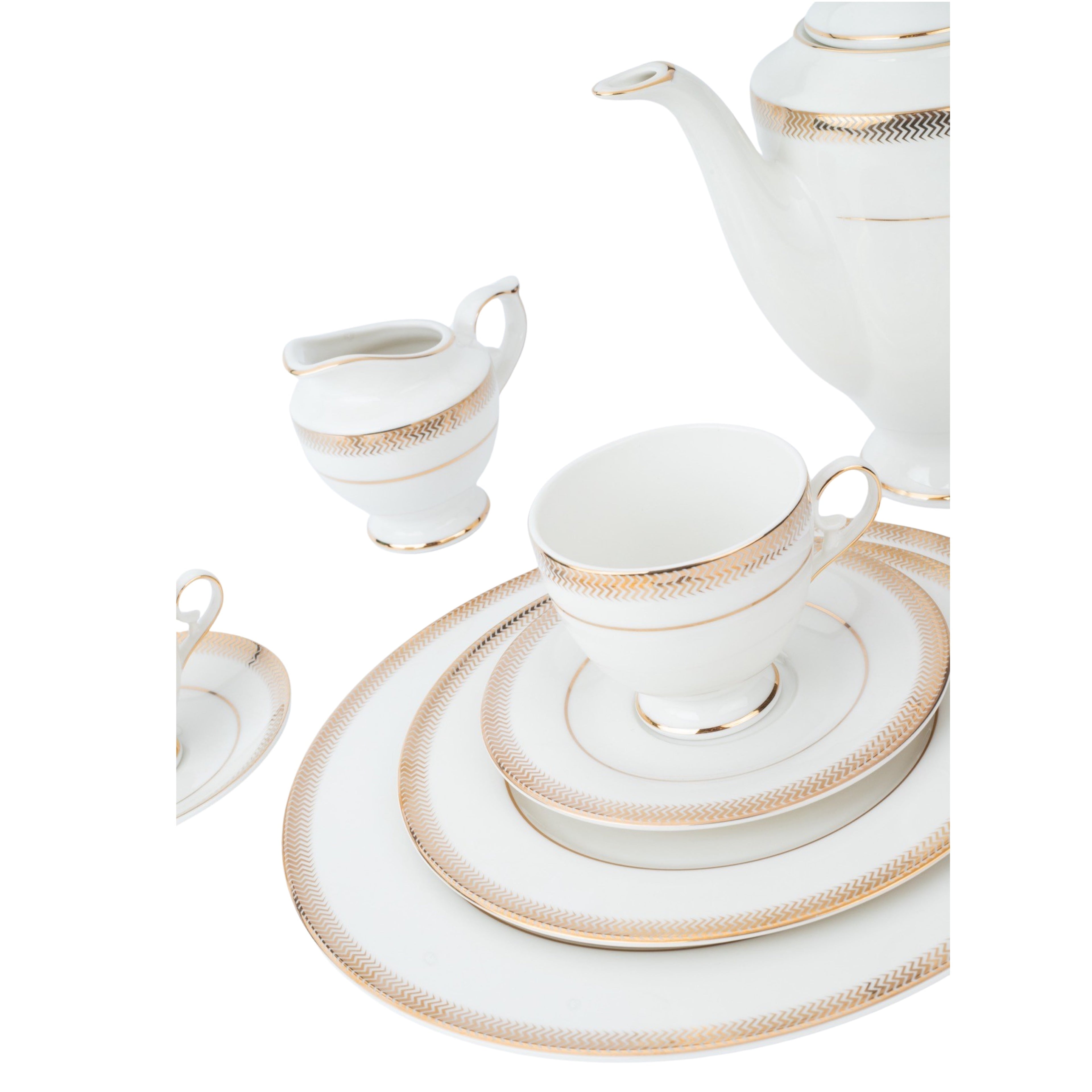 ‎رويال ألفريدو طقم سفرة بورسلين 112 قطعة أوف وايت وذهبي - MO-0010