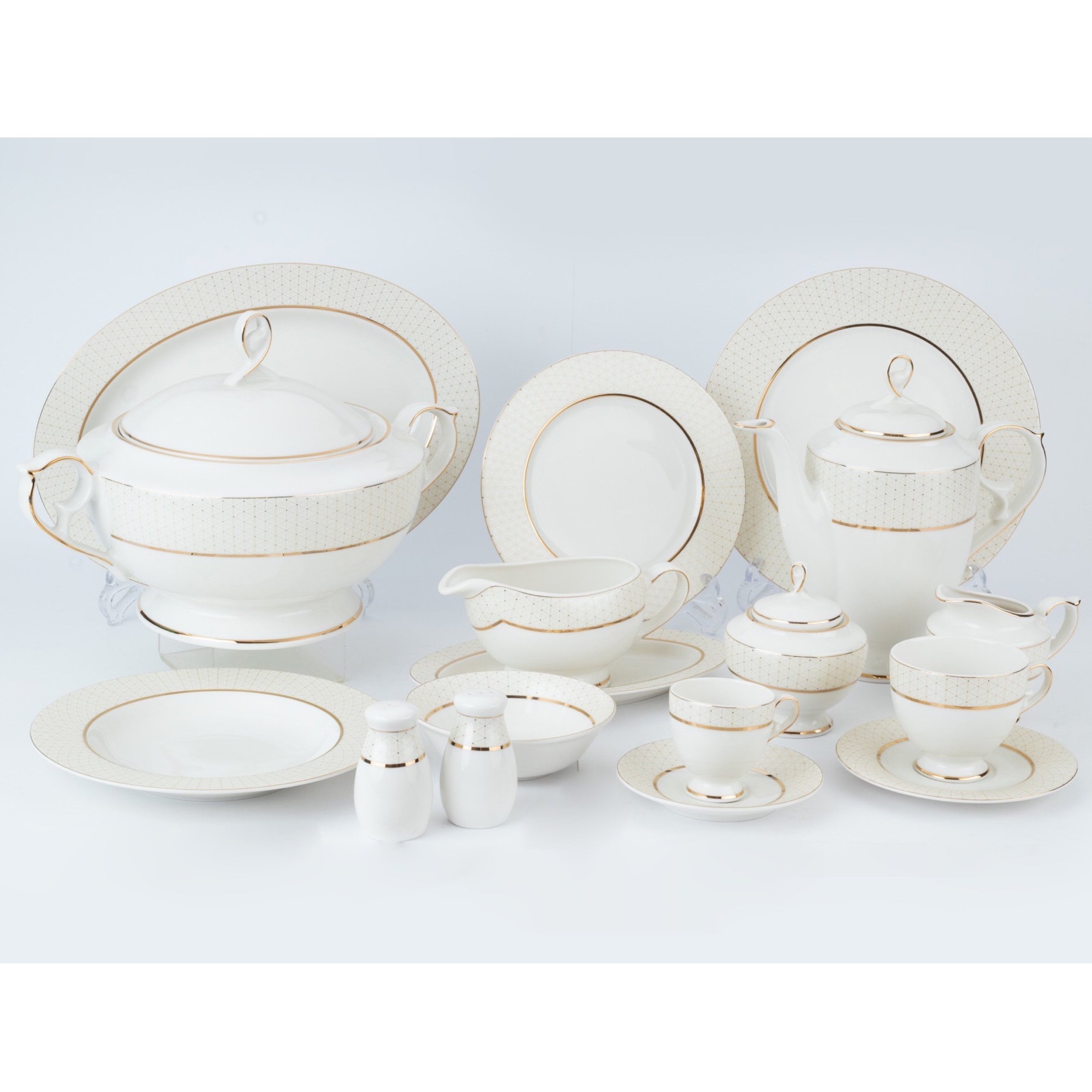 ‎رويال ألفريدو طقم سفرة بورسلين 112 قطعة ابيض وذهبي - MO-006