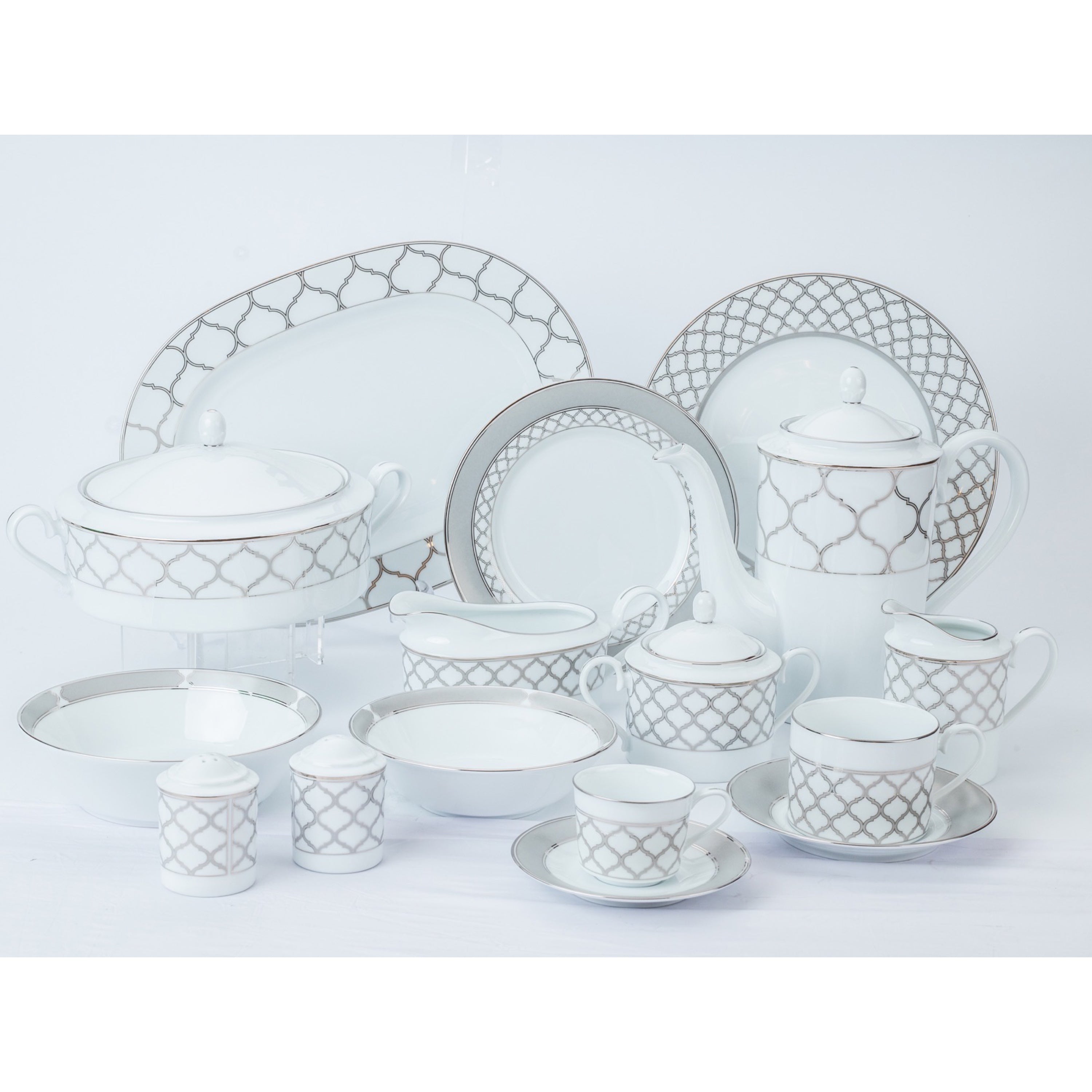 نوريتاكي طقم سفرة بورسلين 112 قطعة ابيض وفضي - 1717E